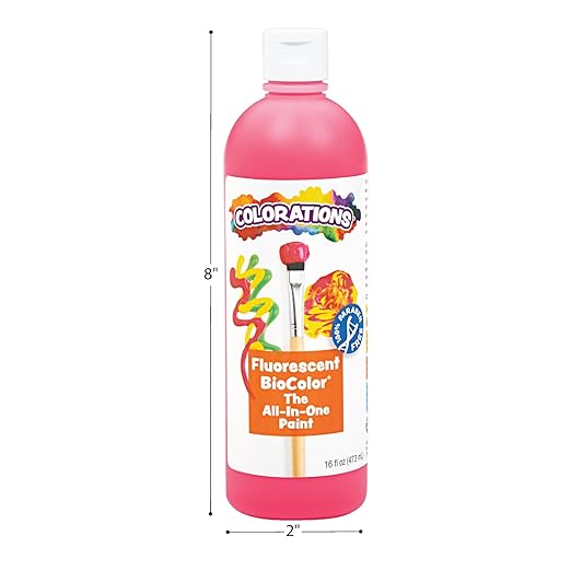 Colorations BioColor Paint, Fluorescent, 16 oz, Set of 9, Washable, Non-Toxic, Kids Paint, School Art Supplies