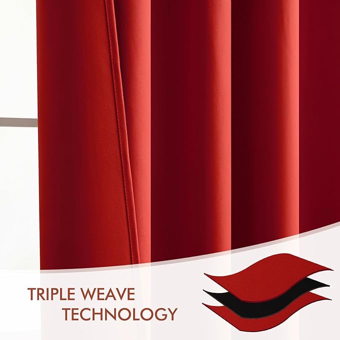 MIULEE Red Back Tab Blackout Curtains 90 Inches Long 2 Panels Set for Living Room Bedroom Privacy, Rod Pocket/Pinch Pleat Thermal Insulated Room Darkening Pleated Light Blocking Drapes