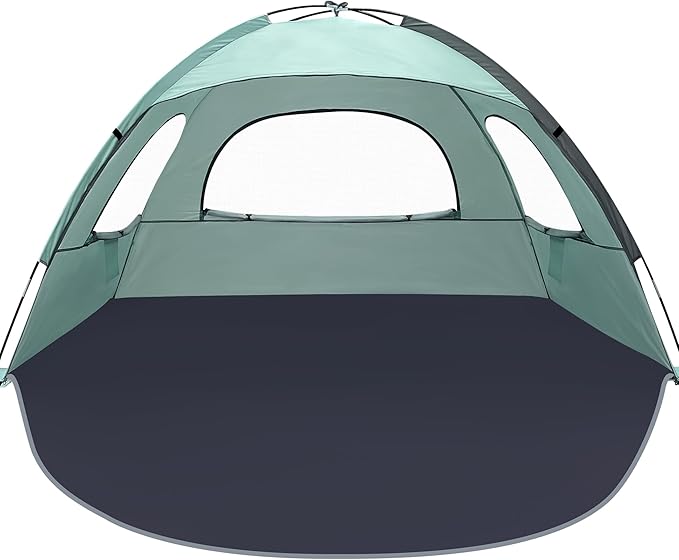 NXONE Beach Tent Sun Shade Shelter for 3/4/6 Person Person with UV Protection, Extended Floor, 3 Mesh Roll Up Windows & 8.0/8.5mm Fiberglass Rods丨Carry Bag Included