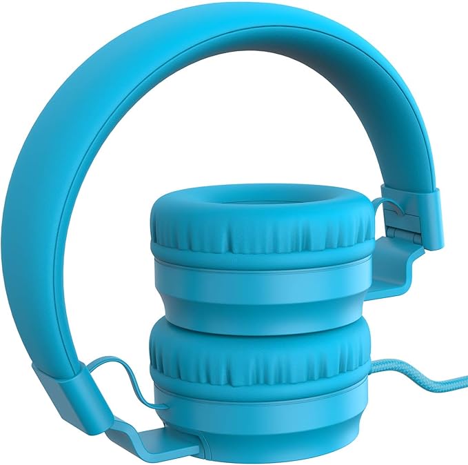 Puro Sound Labs PuroBasic Wired Headphones for Kids - Volume-Limiting & Adjustable with Microphone – Compatible with Smartphones, Tablets, PCs, and More – Safe, Durable Headphones for Kids – Blue