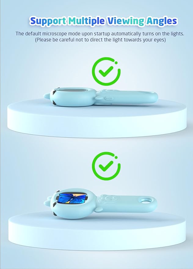 2-in-1 Microscope Camera for Kids, Mini Handheld Microscope Supporting Multiple Viewing Angles, Outdoor Educational Science Adventure Toys, Birthday Gifts for 3-10 Years Old Boys Girls, Blue Dinosaur