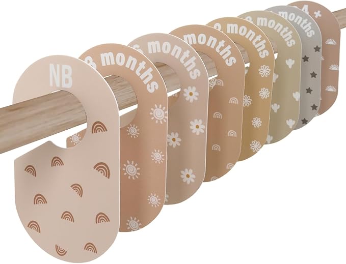 Baby Closet Divider, Baby Wardrobe Organizer, Double-Sided Minimalist Cute Design, Nursery Decor Clothes Hanger Dividers for Sorting 8 Sizes from Newborn to 12+ Months
