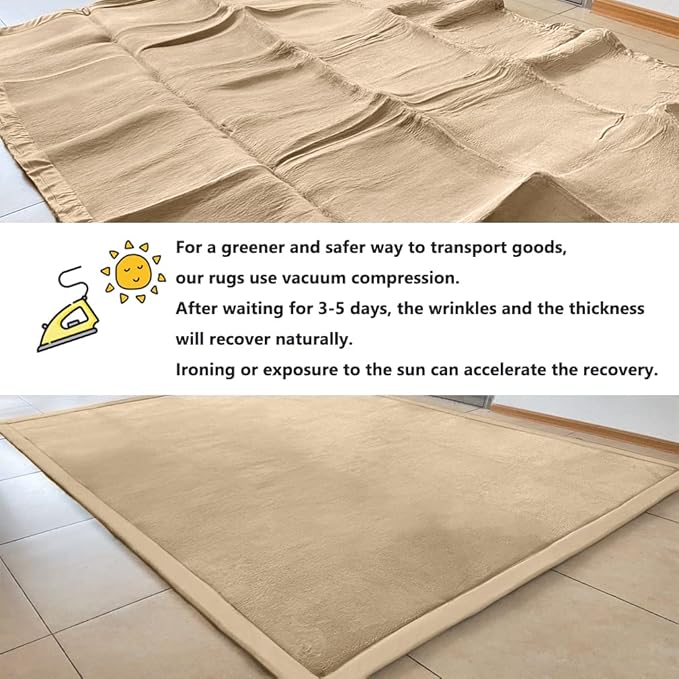 Loartee Coral Velvet Crawling Rug (6'8"x9'8", Brown) for Toddler Children Play Area Rugs Yoga Mat Exercise Pads Carpet