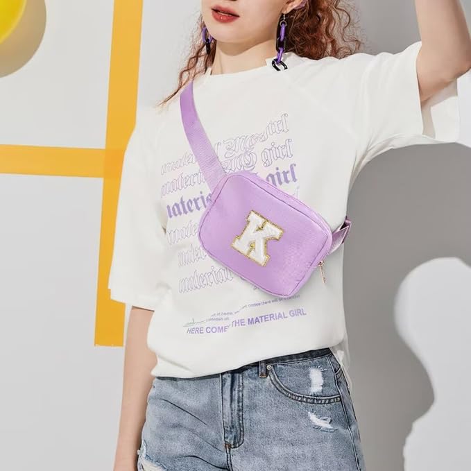 YOOLIFE Bridesmaid Gifts - Bridesmaid Proposal Gift Wedding Day, Bridal Shower Gifts, Maid of Honor Gifts, Bachelorette Party Decorations Favors, Purple Initial Crossbody Bag Belt Bag B