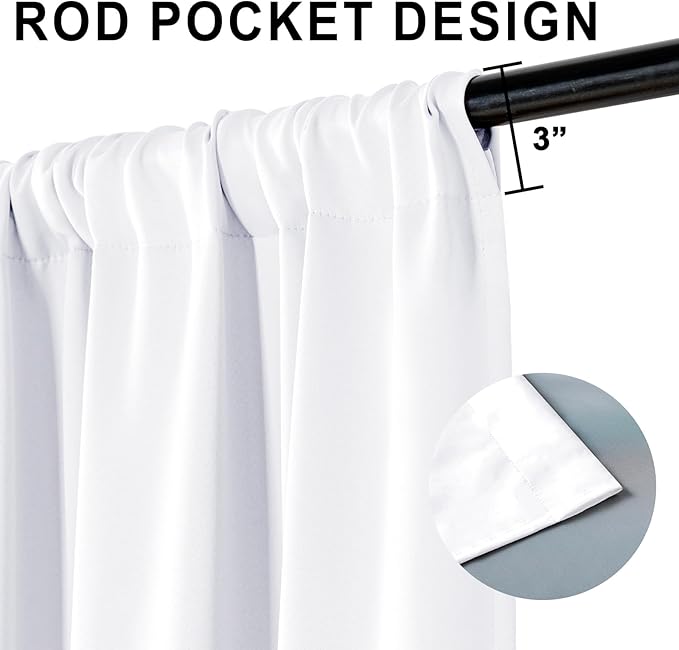 XWZO White 100% Blackout Curtains with Tiebacks- 2 Thick Layers Completely Shaded Rod Pocket Window Treatment Thermal Insulated Lined Drapes for Bedroom/Laundry, White, W42 x L45, Set of 2 Panels