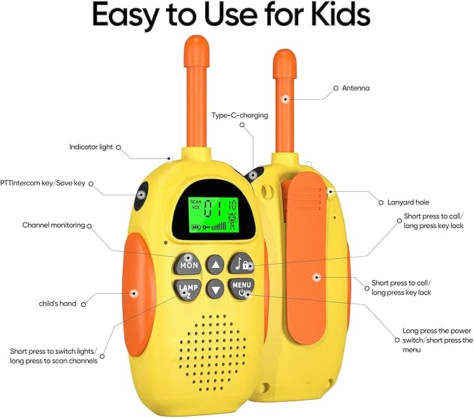 Walkie Talkies for Kids Rechargeable 2 Pack Walkie Talkies, Long Range 22 Channels 2 Way Radio Kids Birthday Toy Gift for 3-12 Year Old Boys Girls Outdoor Adventures Camping Hiking