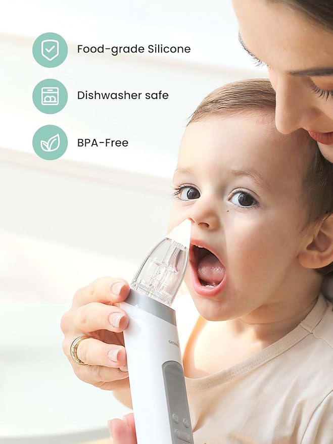 GROWNSY Nasal Aspirator for Baby with 2 Larger Suction Chambers and 6 Food-Grade Soft Silicone Tips, Grey