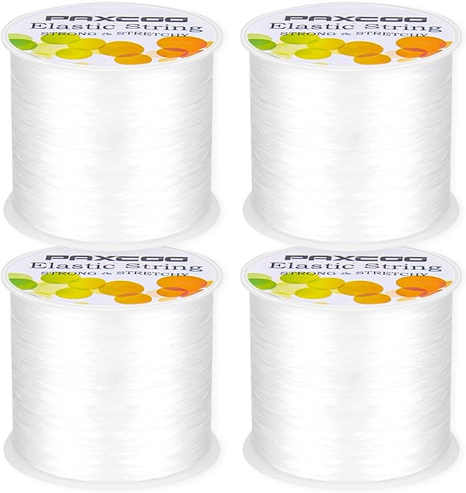 PAXCOO 4 Rolls Elastic String for Bracelets, Stretch Magic Elastic String Bead Cord Jewelry Thread for Bracelet, Necklaces, Clay Beads, Pony Beads (White)