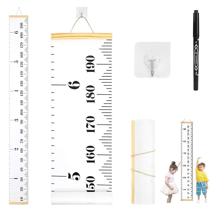 Growth Chart Wall Hanging, Portable Kids Wall Ruler Removable Height Measure Chart for Boys Girls Growth Ruler from Baby to Adult for Child's Room Decoration 79''7.9''