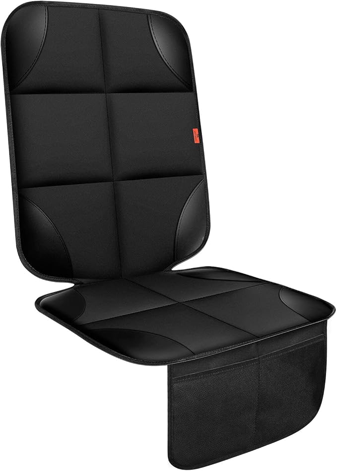 Car Seat Protector 1 Pack Car Seat Cushion Mat Thickest Padding,Waterproof 600D Fabric Car Seat Covers for Non-Slip Backing Mesh Pockets for Baby and Pet (Black, 1 Pack)
