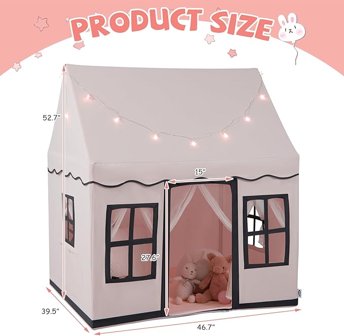 INFANS Kids Play Tent with Washable Mat Star Light Windows, Anti-Trip Large Playhouse Toys for Children Boys Girls, Indoor Outdoor Princess Tents Castle for Toddlers (Pink)