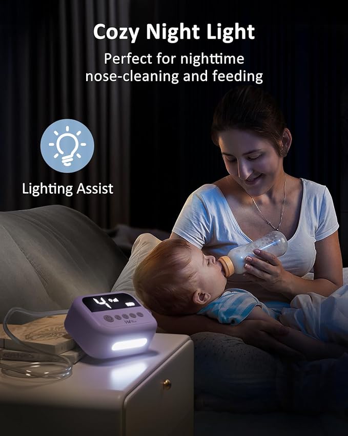 HEYVALUE Nasal Aspirator for Baby, Hospital Grade Nose Sucker with 9 Levels Suction, Night Light and Nursery Rhyme Soothing, Electric Nose Suction for Baby with Food-Grade Silicone Tips Purple