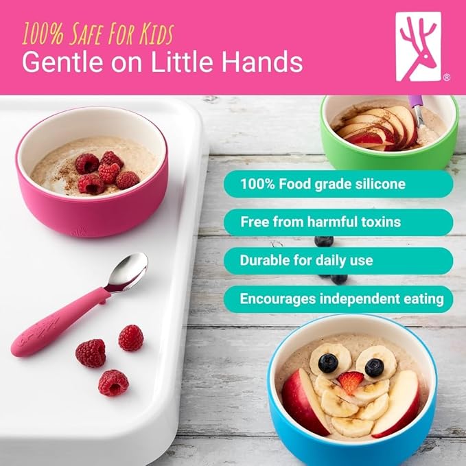 Elk and Friends Kids Porcelain Bowls with Silicone Sleeve | Kids/Toddler/Baby Feeding | Microwave & Dishwasher Safe | Non slip | Cereal/Soup/Snack Dishes & Dinnerware