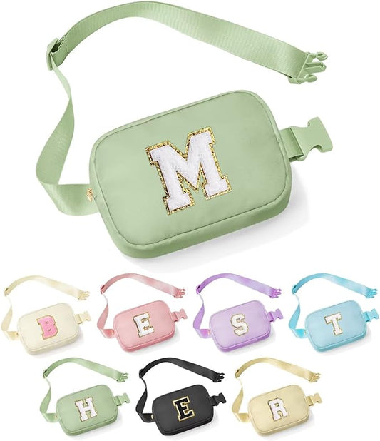 YOOLIFE Initial Belt Bag - Crossbody Bags Women - Fanny Packs for Women Cross Body Bag Green Small Waist Packs Travel Everywhere Belt Bag Monogram Crossbody Bag M