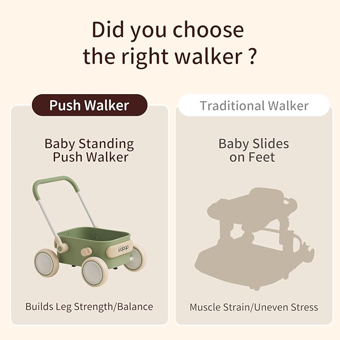 PULA Baby Push Walker with Wheels Toddler Wagon for First Learner Baby Toys 6-12 Months, 1 Year Old Birthday Gifts, Indoors and Outdoors (Green)