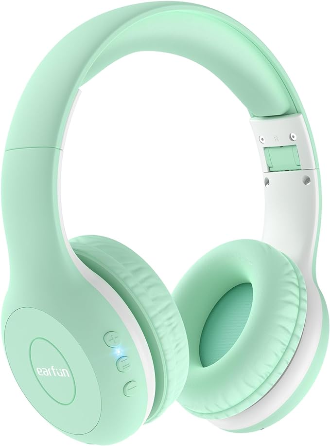 EarFun K2 Kids Bluetooth Headphones, Kids Headphones with Volume Limited, 40H Playtime, Built-in Mic, Stereo Sound, Foldable Over-Ear Headphone for School/Travel/iPad/Tablet, Green