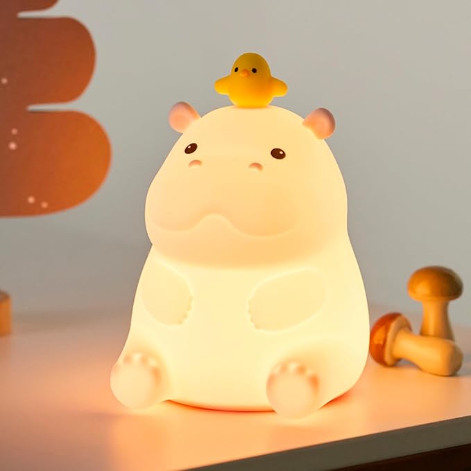 Hippo Night Light, Cute Silicone Squishy LED Lamp, Dimmable Nursery Nightlight, Rechargeable Bedside Table Lamp with Touch Sensor, Gifts for Bedrooms,Living Room,Breastfeeding