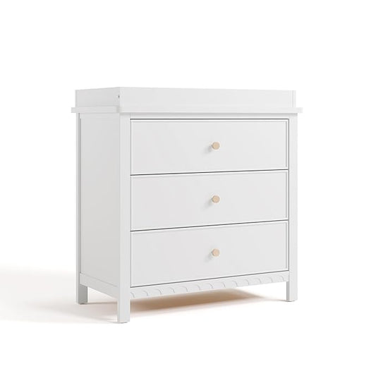 Graco Sasha 3-Drawer Chest with Changing Table Topper (White) – GREENGUARD Gold Certified, Nursery Bedroom Wood Chest with Spacious Storage, Interlocking Drawer System, Pre-Installed Tracks