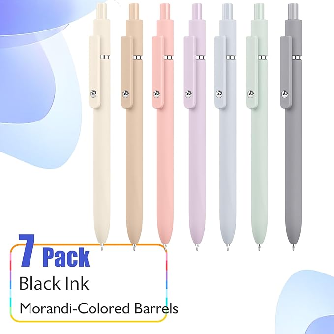 Vanhench 7Pcs 0.5mm Black Ink Pens Fine Point Smooth Writing Gel Pens Quick Dry with Soft Silicone Touch Barrel & Fidget Stress Ball, Multifunction Writing Office Desk Nurse School Supplies