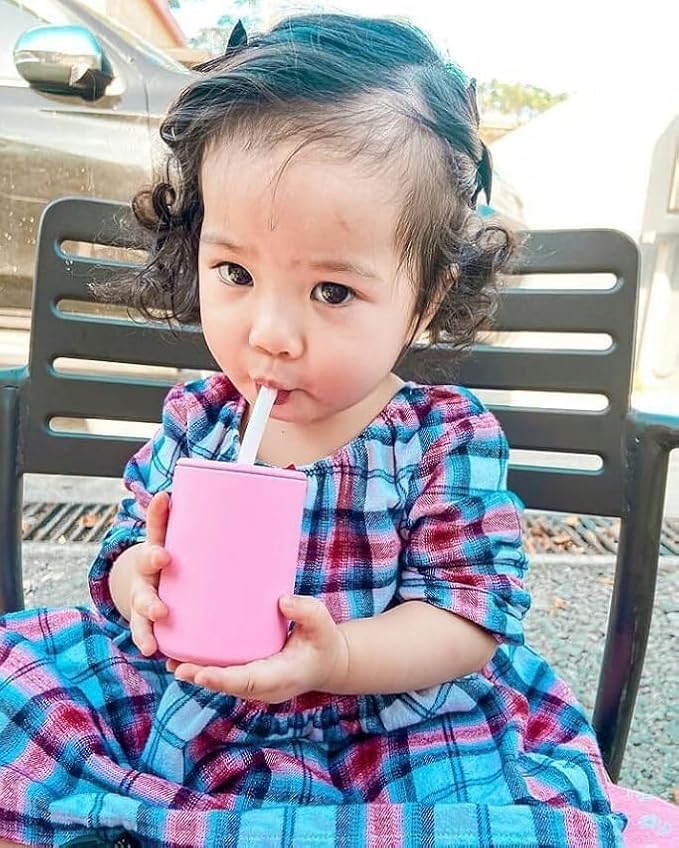 Avanchy Silicone Training Sippy Cup with Straw Lid – Tiny Cup for Babies 6+ Months to Toddlers 1 Year Old – 5 oz Infant Water Cup for Baby Led Weaning, Orange