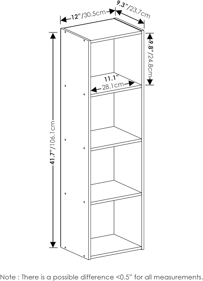 Furinno Luder Bookcase / Book / Storage, 4-Tier Cube, Blackwood