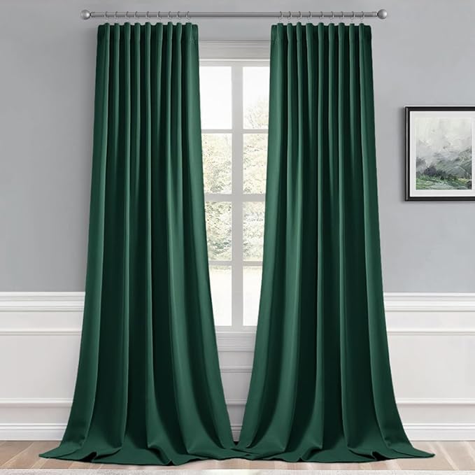 MIULEE Hunter Green Back Tab Blackout Curtains 120 Inch Long 2 Panels Set for Living Room Bedroom, Rod Pocket/Pinch Pleated Extra Long Thermal Insulated Room Darkening 10FT Window Drapes