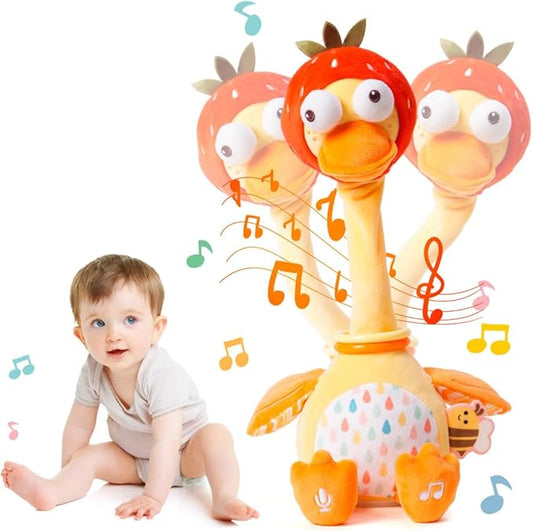 Jollybaby Plush Talking Singing Dancing Musical Strawberry Duck Toy for Toddlers 1-3 Just Like Cactus Toy, Music Mimicking Interactive Toys for Crawling Kids, Sensory Gift for Baby 0-6-12 Month