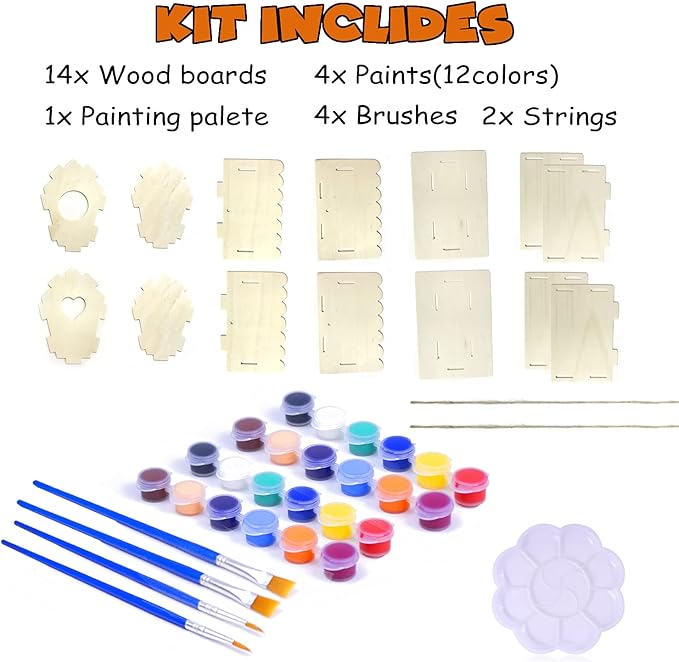 hapray 2 Pack Bird House Kit, DIY Birdhouse Kits, Wooden Crafts Arts for Children to Build and Paint (Includes Paints & Brushes) for Kids Girls Boys Toddlers Gifts Christmas