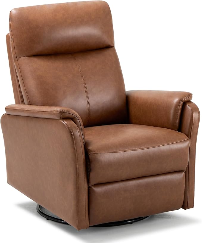 COLAMY Leather Swivel Recliner Chair with Footrest, Rocker Recliner High Back with Double-Layer Cushion, Glider Recliner for Nursery & Living Room, Bedroom, Cocoa