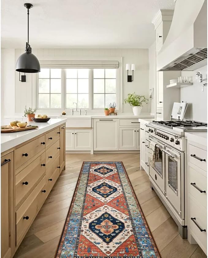 Lahome Boho Hallway Runner Rug - 2x6 Kitchen Runner Rugs Non Skid Washable Non-Slip Laundry Room Rug Throw Low-Plie Bathroom Oriental Distressed Carpet for Entrance Bedroom Living Room