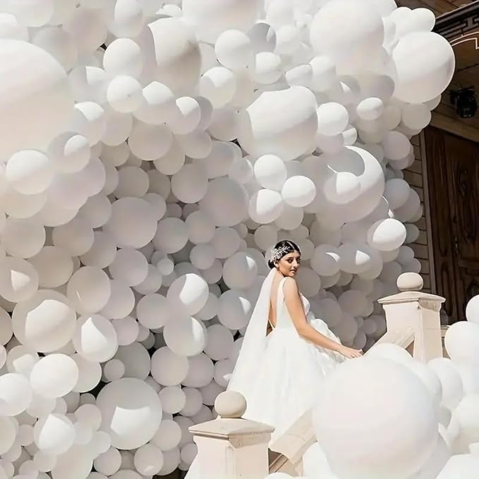 140pcs Balloon Arch Kit, White Balloons of Different Sizes Pack of 18 12 10 5 Inch Party Balloon Kit for Birthday Party or Balloon Arch as Graduation Wedding Baby Shower Anniversary Party Decorations