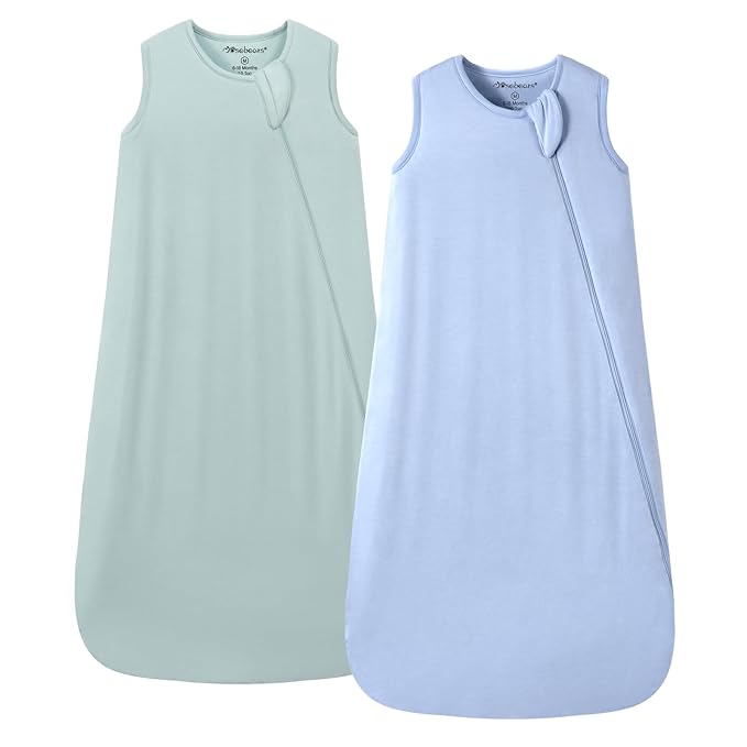 Mosebears Unisex Baby Sleep Sack 1.0 TOG, Supersoft Rayon Made from Bamboo Wearable Blanket with 2-Way Zipper (Sage&Blue,6-18 Months)