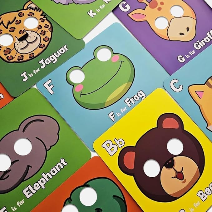 26 PCS Alphabet ABC Flash Cards with Animal Masks, Alphabet mask Cards, Giant Letter ABC Animal Faces Flash Learning Flashcards, Interactive Education Games, Learn Letters (Multicolor, 2Pcs)