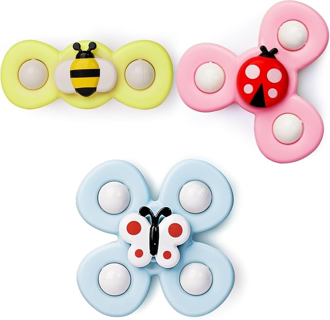 LiKee Strong Suction Cup Fidget Rotating Sensory Bath Toys for Baby 12 18 Months Airplane Car Travel Table & Window Toys for 1 2 Years Old Toddler Boys and Girls (Insect-2)