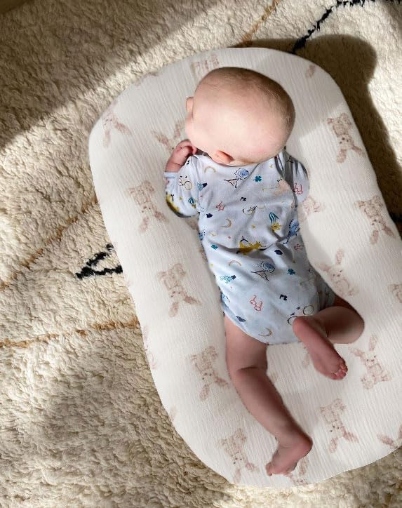Little Jump Cotton Muslin Baby Lounger Covers, 2 Pack, Soft Removable Slipcovers for Newborn Infant Lounger, for Girls Boys (Bunny)