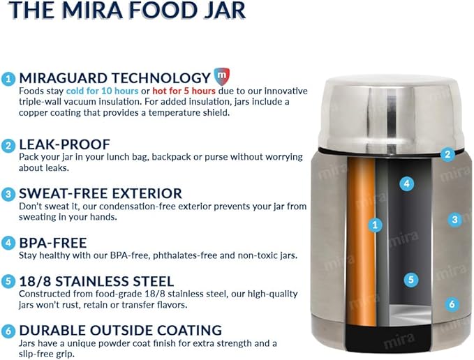 MIRA 15 oz Insulated Food Thermos for hot and cold foods - Leak-Proof Stainless Steel Container with Spoon - Rose Pink