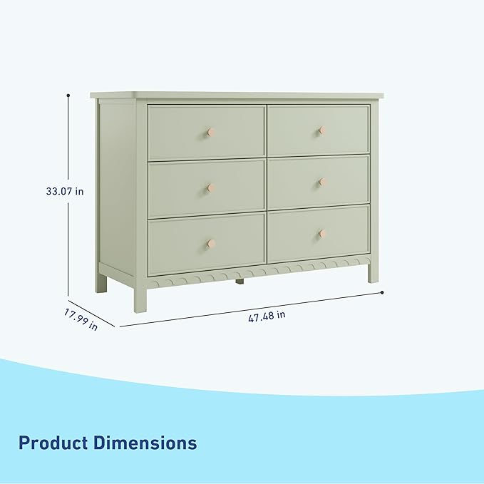 Graco Sasha 6 Drawer Dresser (Sage) – GREENGUARD Gold Certified, Wood Storage for Nursery or Kids’ Room, Safe Interlocking Drawer System & Easy Assembly with Pre-Installed Tracks