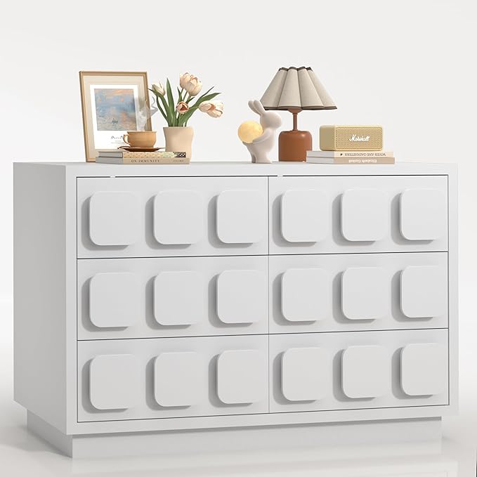 Anbuy White Baby Dresser for Bedroom, Dresser for Baby with 6 Drawers, Storage and Organization Unit with Square Handles, for Nursery, Kids