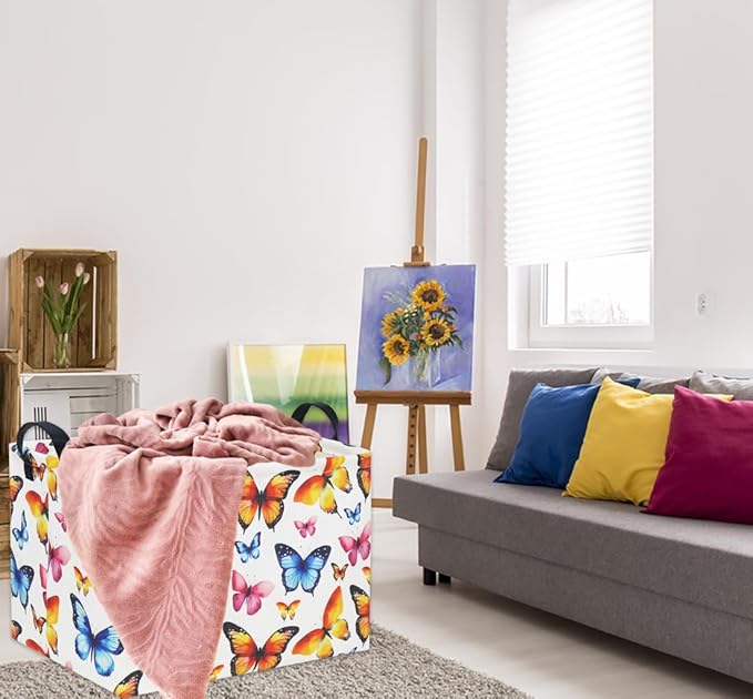 HIYAGON Kids Empty Baby Girl Basket - Rainbow Decor Butterfly Organizer