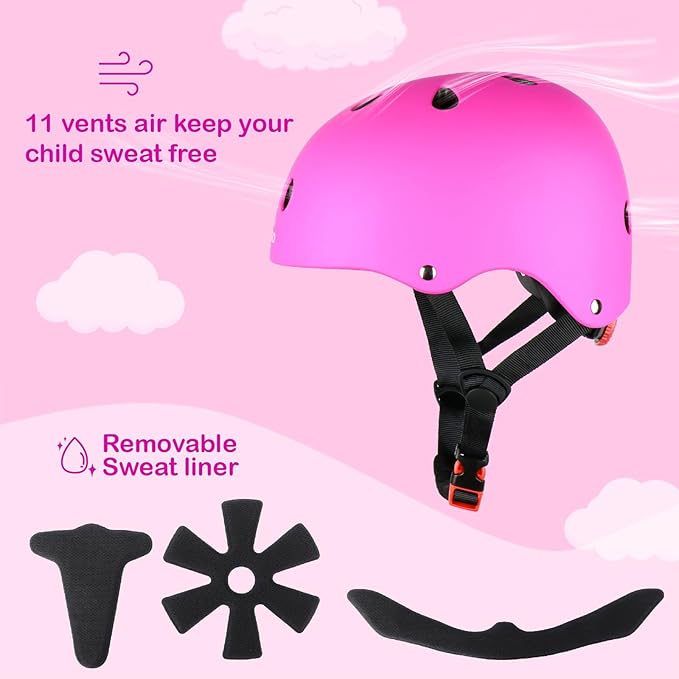 KAMUGO Kids Bike Helmet, Toddler Helmet for Ages 2-8 Boys Girls with Sports Protective Gear Set Knee Elbow Wrist Pads for Skateboard Cycling Scooter Rollerblading