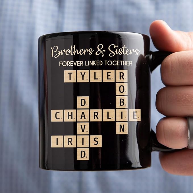 Trending Custom Brothers & Sisters Forever Linked Together Personalized Mug Brothers Sisters Crossword Puzzle Art Mug, Gift For Brothers, Sisters, Siblings, Family Member on Birthday Christmas