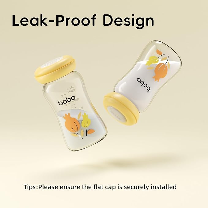 YOHKOH Breast Milk Storage Bottles - Wide Neck Glass Breastmilk Storage Bottles with Lids, BPA-Free (Yellow, 5.4oz (Pack of 6))