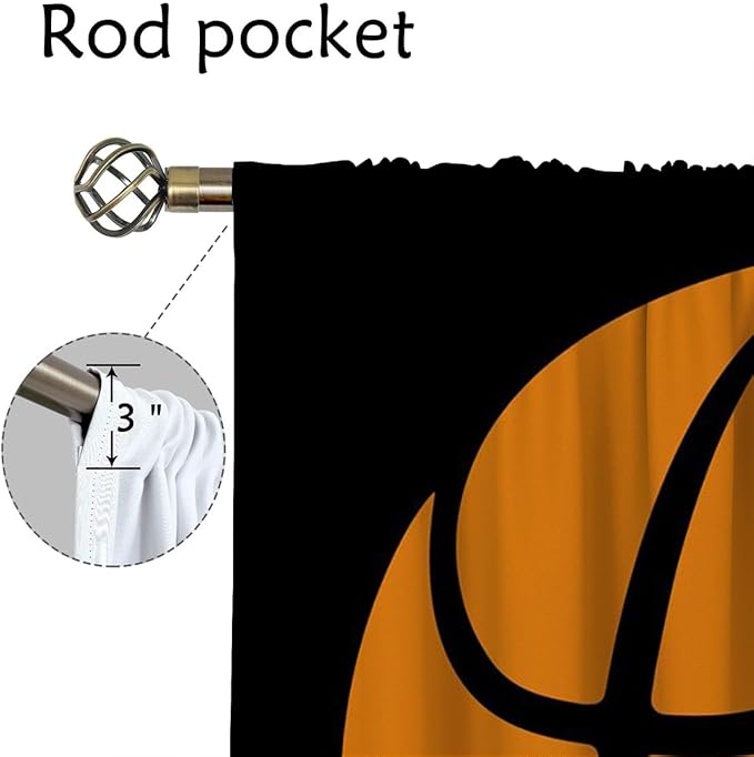 Basketball Blackout Curtains for Boy Girl Room Darkening Decor,Sport Theme and Motto Dark Background Bedroom Living Room Home Rod Pocket Thermal Insulated Window Curtain/Drapes Panel,84x72 Inch…