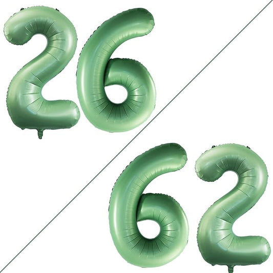 GOER Number 26 Balloons for 26th Birthday Party Decorations,42 Inch Jumbo Foil Helium 62 Balloons for 62nd Birthday 2026 New Year Eve Graduation Party Decoration (Sage Green)