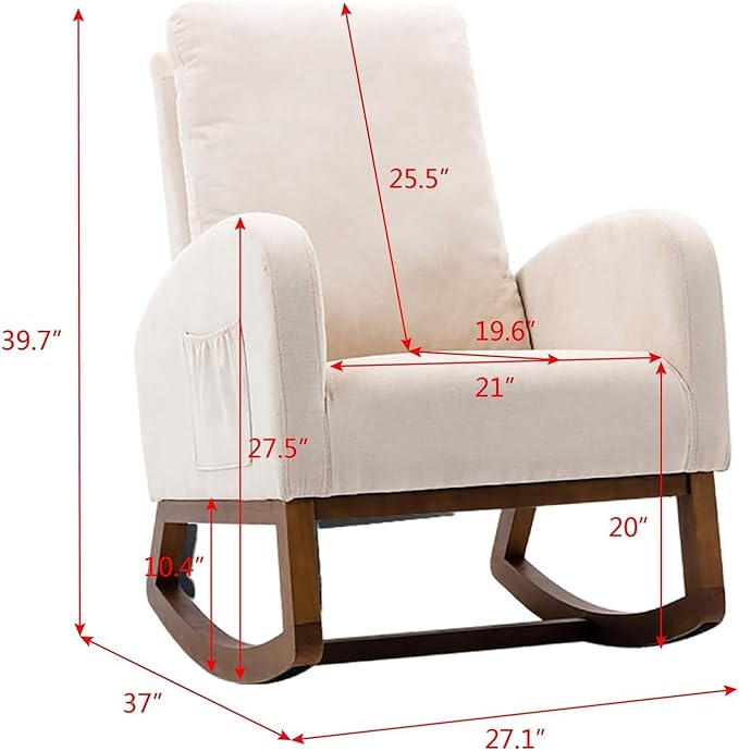 Dolonm Rocking Chair Mid-Century Modern Nursery Rocking Armchair Upholstered Tall Back Accent Glider Rocker for Living Room (Beige)