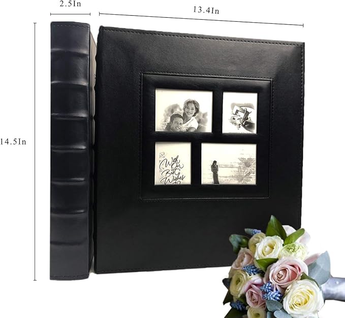 RECUTMS Photo Album 4x6 Holds 500 Photos Black Pages Large Capacity Leather Cover Wedding Family Baby Photo Albums Book Horizontal and Vertical Photos (Black)
