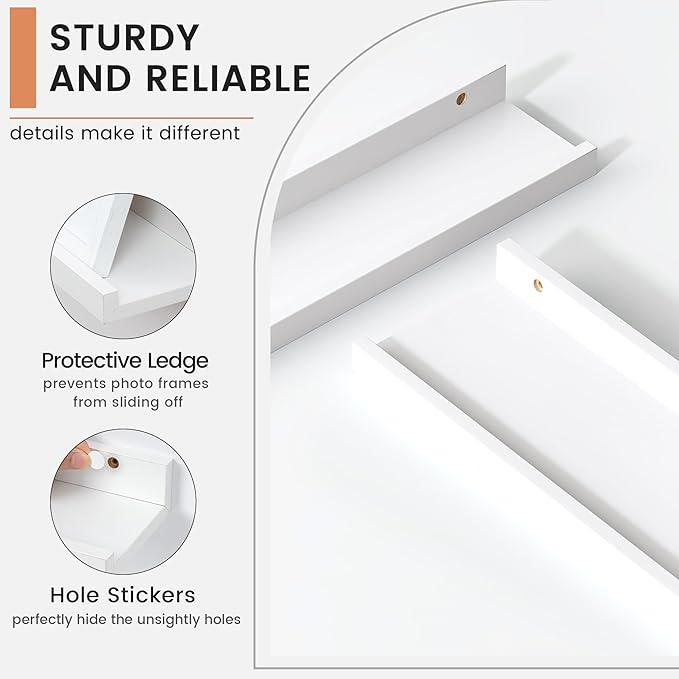 Floating Picture Ledge Shelves for Wall Set of 4, 24 Inch Wall Shelves with Lip Long Large Nursery Book Shelf for Toys Storage Kids Bookshelf Wall Mounted Living Room Bedroom Decor Frames