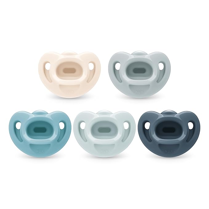 NUK 100% Silicone Comfy Orthodontic Pacifiers, 0-6 Months, Blue Fashion, Timeless Collection, 5 Count
