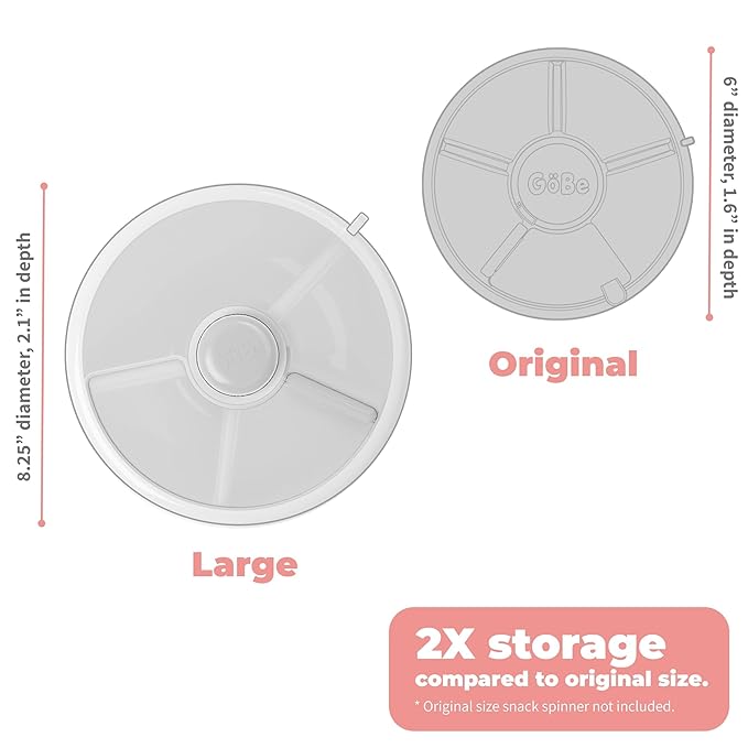 GoBe Kids Large Snack Spinner Slide Bundle with Hand Strap and Sticker Sheet - Reusable Snack Container with 4 Compartment Dispenser and Lid | BPA/PVC Free | Dishwasher Safe | No Spill - Macaron Blue