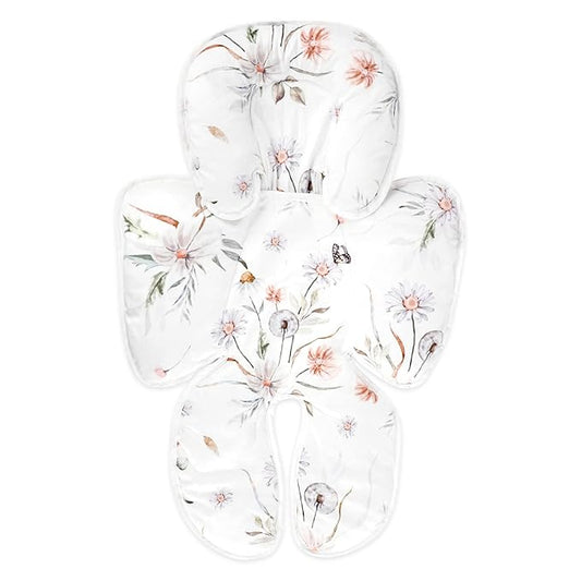 2 in 1 Infant Car Seat Insert, Car Seat Head Support Baby Girls Boys, Soft Newborn Carseat Insert Cushion, Perfect for Carseats, Strollers, Swings (White Flower)